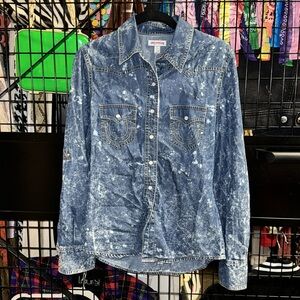 True Religion Bleached Lightweight Denim Snap Button Shirt